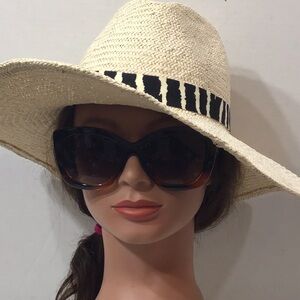 Tori Brown straw Panama hat zebra band